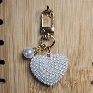Elegant Gold and White Heart Shaped Purse Charm Or Keychain